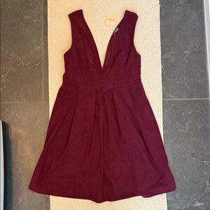 BloomChic Deep V-Neck Burgundy Dress